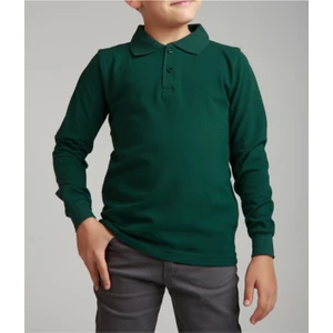 Nacar Çarşı Çocuk Uzun Kol Normal Kalıp Comfort Polo Yaka Düz Renk Okul Penye Lakost T-Shırt