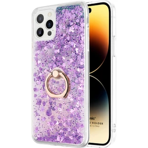 Apple iPhone 14 Pro Kılıf Glitter Liquid Holder Mor