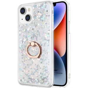 Apple iPhone 14 Plus Kılıf Glitter Liquid Holder Gümüş