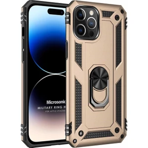 Apple iPhone 14 Pro Max Kılıf Military Ring Holder Gold