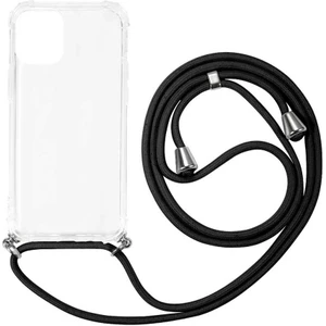 Case 4U Apple iPhone 14 Kılıf Boyun Askılı ipli Köşe Korumalı Şeffaf Silikon X-Rop Kapak Siyah
