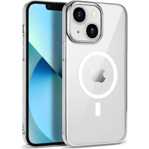Case 4U Apple iPhone 13 Kılıf Darbeye Dayanıklı Renkli Kenar Sert Silikon Wireless Şarj Özellikli Pixel Magsafe Kapak Gümüş