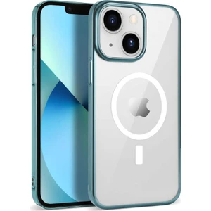 Case 4U Apple iPhone 14 Plus Kılıf Darbeye Dayanıklı Renkli Kenar Sert Silikon Wireless Şarj Özellikli Pixel Magsafe Kapak Turkuaz