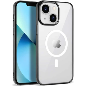Case 4U Apple iPhone 14 Plus Kılıf Darbeye Dayanıklı Renkli Kenar Sert Silikon Wireless Şarj Özellikli Pixel Magsafe Kapak Siyah