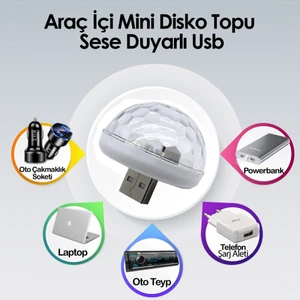 Sese Duyarlı Araç Içi Sese Duyarlı LED USB Lamba Disko Işıkları Disco Topu