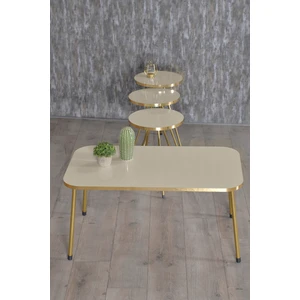 Gold Falez Zigon Sehpa ve Orta Sehpa Kr Gold Metal Ayak Gold Krem Set