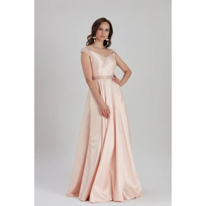 Neva Style Abiye Elbise Boncuk Detaylı Somon Saten Bulava Abiye Elbise 44260SMN