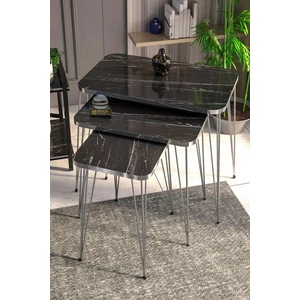 Falez Zigon 3'lü Zigon Sehpa Seti - Metal Ayaklı, Altın Renk, 55x37x60 cm, Minimalist Tasarım ile Şık Ev Dekorasyonu