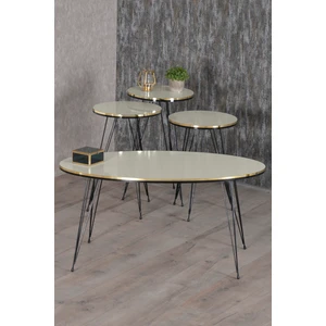 Gold Falez Metal Ayaklı Yuvarlak Orta ve Zigon Sehpa Seti Siyah Gold Kenar Detaylı 50x90 cm Modern Minimalist