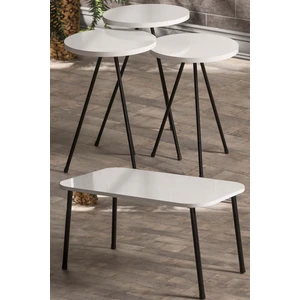 Gold Falez Zigon Sehpa ve Orta Sehpa Set Kr Metal Beyaz