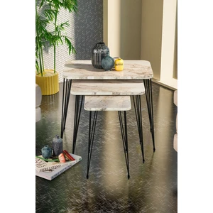 Gold Falez Metal Ayaklı Mermer Desenli 3'lü Zigon Sehpa Seti 37x60x47 cm Salon ve Oturma Odası Dekor