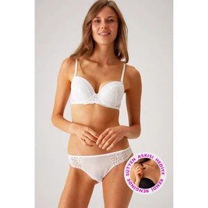 Pierre Cardin Ekru 4810 Milan Çiçek Desen Dantelli Push Up Dolgulu Iç Çamaşırı Takımı (Tak - Çıkar Askılı)