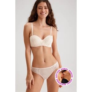 Pierre Cardin Inci 4812 Ales Çiçek Desen Dantelli Desteksiz Strapez Iç Çamaşırı Takımı (Tak - Çıkar Askı Hediyeli)