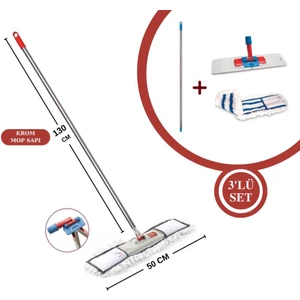 3'lü Mop Seti (Krom Sap, Mikrofiber Bez, Mop Aparatı)