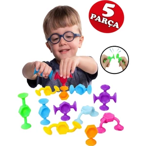 Vantuzlu Vakum Molekül 5 Parça Yapı Silikon Taşları Fidget Duyusal Eğitici Oyuncak Squigz