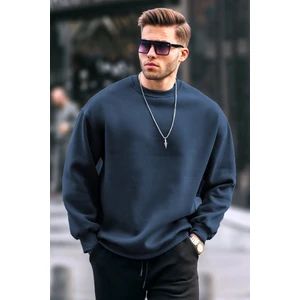 Lacivert Bisiklet Yaka Oversize Şardonlu Basic Erkek Sweatshirt 6048