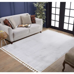Valery Home Comfort Puffy Peluş Halı Açık Gri  Ponpon Saçaklı