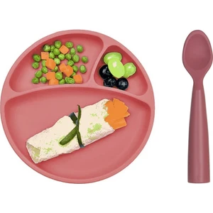 Oioi Vakum Tabanlı Silikon Tabak ve Nam Nam Kaşık 2'li Set