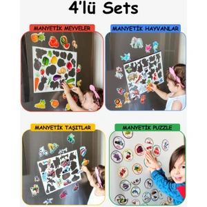 Buzdolabı Eğitici 4' Lü Set Manyetik Hayvanlar / Meyveler/taşıtlar/puzzel -  Bultak Şablon Eğitici