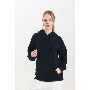 Siyah Kapüşonlu Kanguru Cepli Basic Sweatshirt