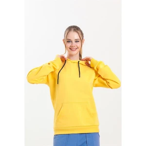 Sarı Kapüşonlu Kanguru Cepli Basic Sweatshirt