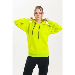 Limon Sarısı Kapüşonlu Kanguru Cepli Basic Sweatshirt