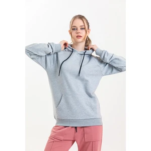 Gri Kapüşonlu Kanguru Cepli Basic Sweatshirt