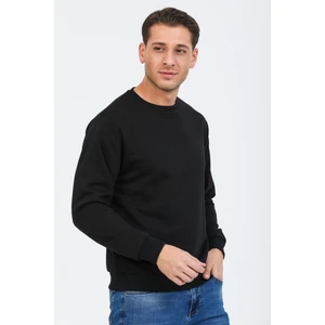 Siyah Kapüşonsuz Bisiklet Yaka Basic Sweatshirt