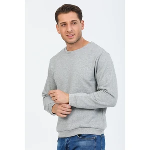 Gri Melanj Kapüşonsuz Bisiklet Yaka Basic Sweatshirt