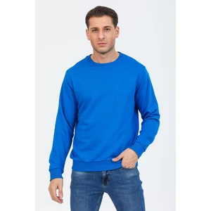 Saks Mavisi Kapüşonsuz Bisiklet Yaka Basic Sweatshirt