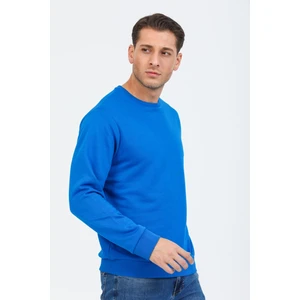 Saks Mavisi Kapüşonsuz Bisiklet Yaka Basic Sweatshirt