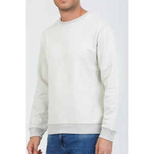 Bej Kapüşonsuz Bisiklet Yaka Basic Sweatshirt