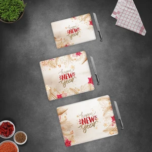 Cam Kesme Tahtası - Cam Kesme Tablası | Happy New Year - Gold | 3'lü Takım