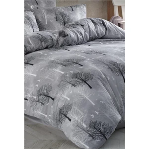 Home Gri Tek Kişilik Ağaç Desen Lüks Pamuklu Nevresim Takımı - Seti