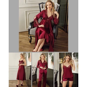 Lowela Paris 2006 Bordo  Saten Uzun Gecelikli 6 Lı Çeyiz Seti