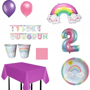 Gökkuşağı Temalı Full 2 Yaş Kız Cocuk Parti Seti 16 Kişilik