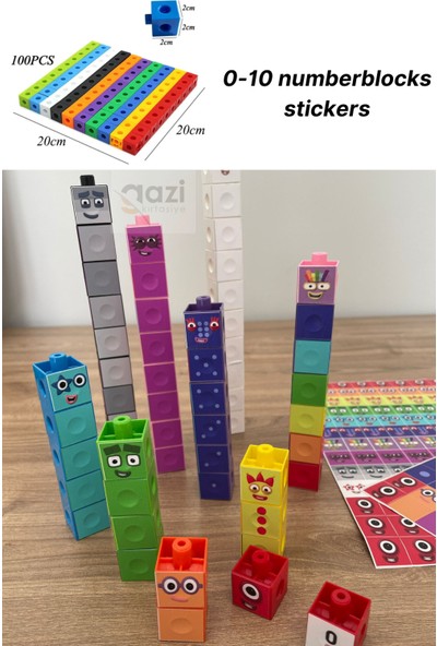 Gazi Kırtasiye Numberblocks 100 Parça Geçmeli Matematik Küpleri - Snapcubes / 0-10 Stickers