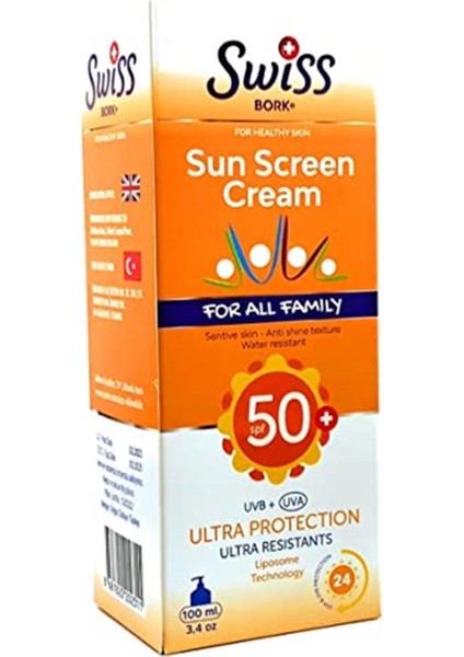 Swiss Bork® Sun Screen Cream Spf 50+ (Su Bazlı Güneş Koruyucu Krem) 100ML