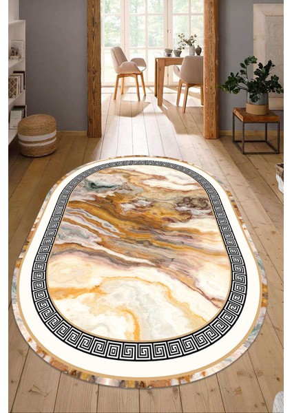 Dijital Baskılı Kaymaz Taban Yıkanabilir Oval Salon Halısı Mutfak Halısı Yolluk NDO-SD-141