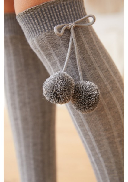 Ponpon Kız Çocuk Dizüstü Çorap Gri fiyatları