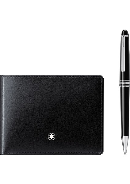 117084 Mont Blanc Meisterstück Platinum Classique Ballpoint Pen And Meisterstück Wallet Set