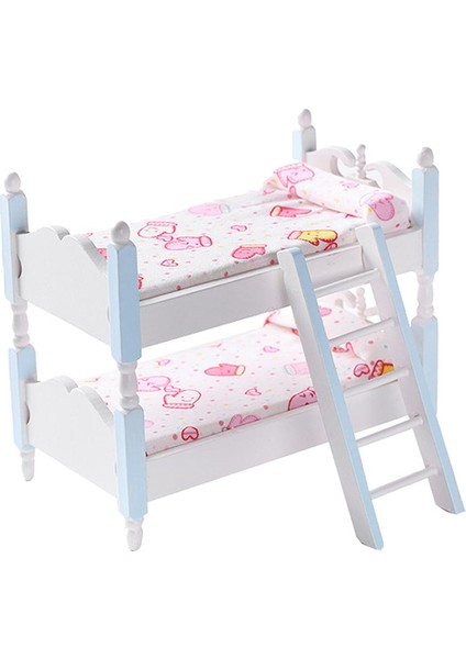 1:12 Ölçekli Dollhouse Minyatür Ahşap Ranza Mobilyaları Yatak Odası Mavisi (Yurt Dışından) fırsatları