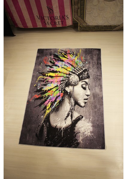 Kızılderili Kadın Desenli Özel Süngerli Yüzey Halı - Deri Taban fiyatları