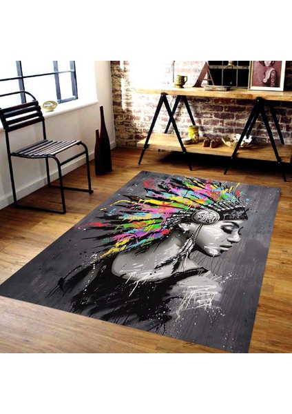 Kızılderili Kadın Desenli Özel Süngerli Yüzey Halı - Deri Taban modelleri