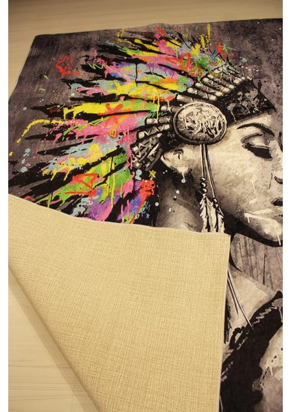 Kızılderili Kadın Desenli Özel Süngerli Yüzey Halı - Deri Taban indirimleri