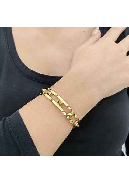 Bayan Punk Gold Titanyum Çelik Bileklik Bilezik ET27SR fırsatları