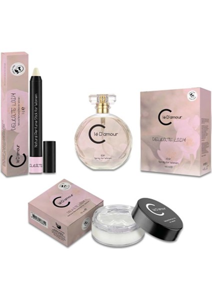 Cle D'amour Delicate Lady (Çiçeksi) Women - 3 Lü Kadın Parfüm Seti 50 ml - Vegan
