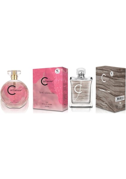 Cle D'amour Pink Cadillac + Powerful Scent - 2 Li Kadın Erkek Parfüm Seti 100 ml - Vegan