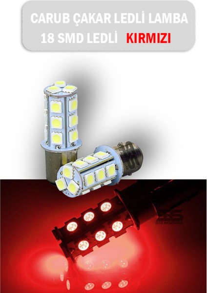 Çakar Ledli Stop Ampulü Fren Lambası 18 LED Kırmızı Çift Duy