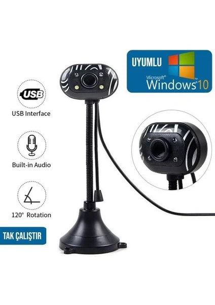 S-502 Webcam Hd 1080P Mikrofonlu /sd Webcam  Kamera Manuel Odaklama Bilgisayar Kamerası